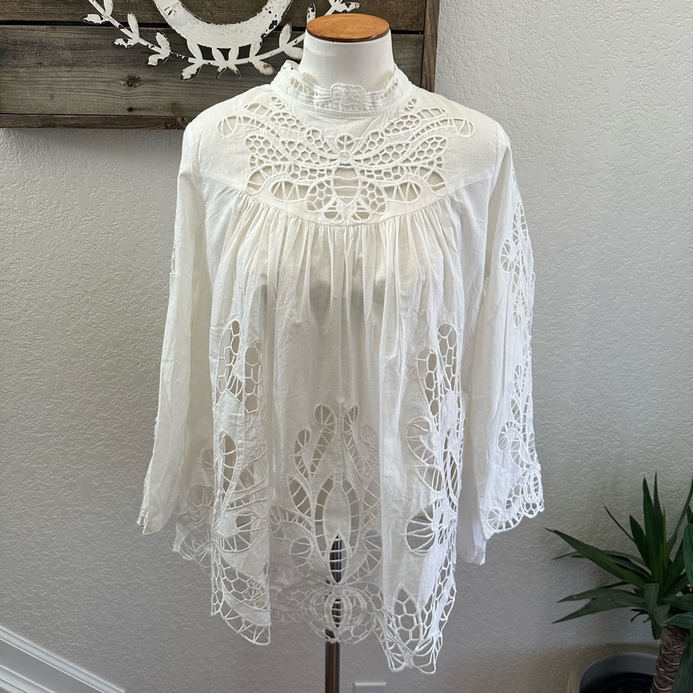 Anthropologie‎ Harlyn White Lace Women's Top Ladies M NWT